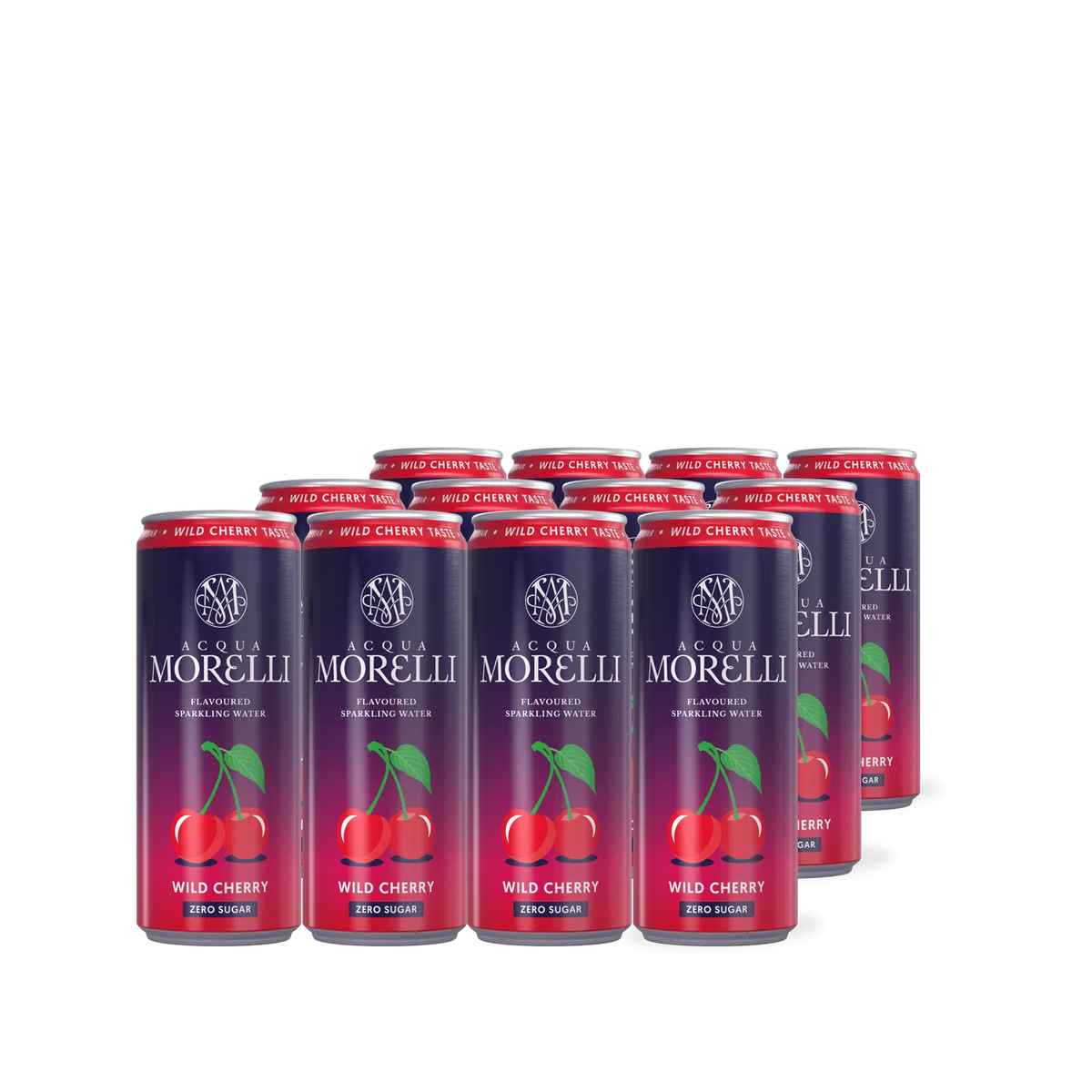 ACQUA MORELLI Flavoured Sparkling Water Wild Cherry Zero – 12er-Tray mit 0,33-l-Sleek-Dosen